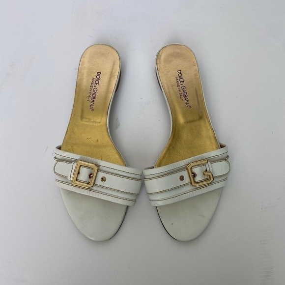 Dolce & Gabbana Shoes - DOLCE & Gabbana White Leather Slides